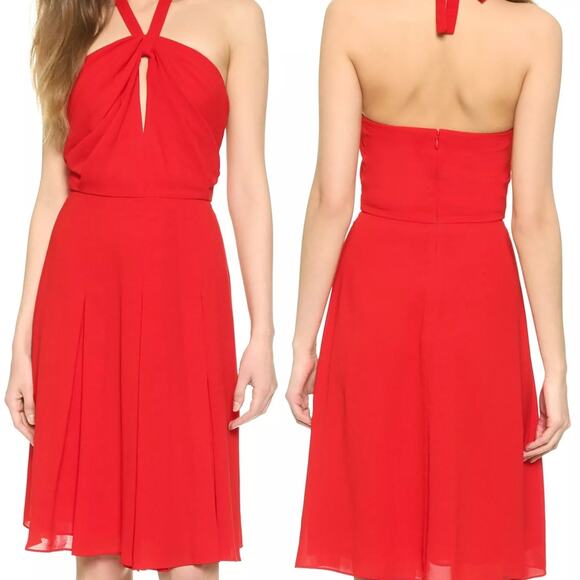 L’AGENCE Red Halter Dress Size 4 Draped Front Cocktail Party - Picture 9 of 10
